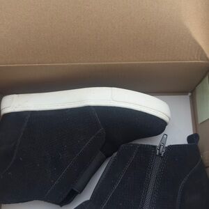 Steve Madden Black Suede Zip-Detail Slip-On Heel Sneakers with White Sole